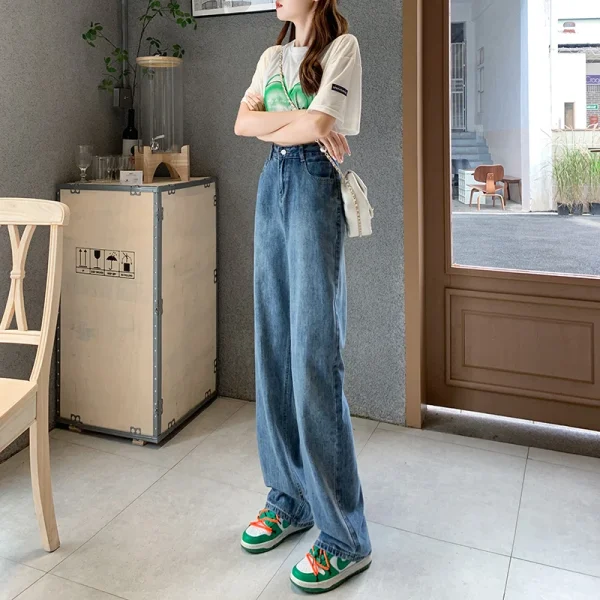 Straight leg jeans women's summer 2024 new explosive high-waisted wide-leg pants small slim loose pants - Image 3