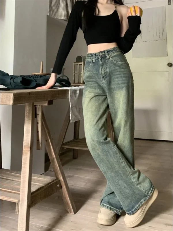 Baggy Wide Leg Jeans Women Vintage Streetwear Washed Denim Pants Basic Slouchy Blue Trousers Spring - Image 2