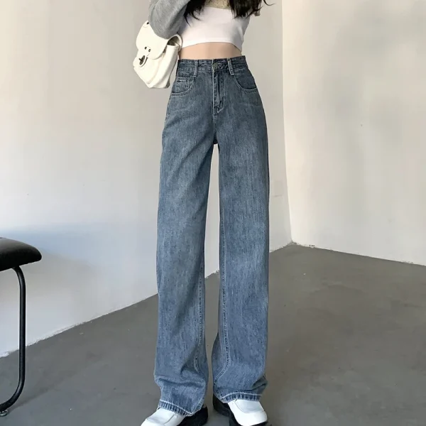 Straight leg jeans women's summer 2024 new explosive high-waisted wide-leg pants small slim loose pants