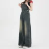 Jeans overalls women 2024 early fall new loose retro high-waisted slimming wide-leg mop pants - Image 2