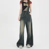 Jeans overalls women 2024 early fall new loose retro high-waisted slimming wide-leg mop pants - Image 3