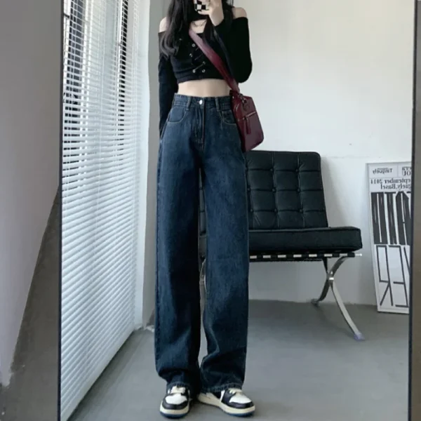 Straight leg jeans women's summer 2024 new explosive high-waisted wide-leg pants small slim loose pants - Image 3