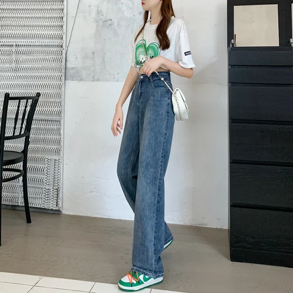 Straight leg jeans women's summer 2024 new explosive high-waisted wide-leg pants small slim loose pants - Image 4