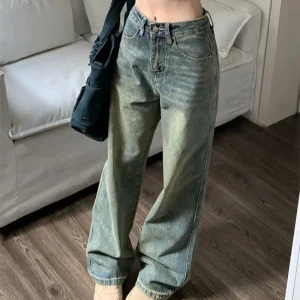 Elongated wide-leg jeans women do old retro spring and summer new wash high waist straight tube loose thin mopping pants
