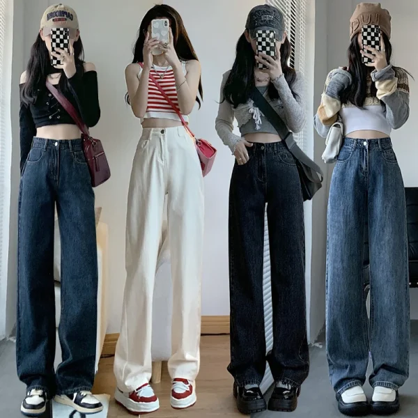 Straight leg jeans women's summer 2024 new explosive high-waisted wide-leg pants small slim loose pants - Image 5