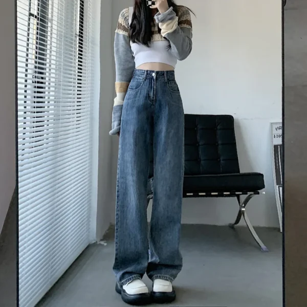 Straight leg jeans women's summer 2024 new explosive high-waisted wide-leg pants small slim loose pants - Image 2