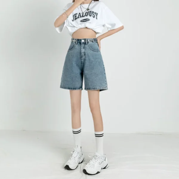 Five quarter denim shorts women summer 2024 new spice girls high waisted thin loose small man wide leg pants - Image 2